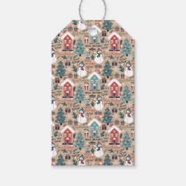 かわいいクリスマス雪だるま、クリスマスツリー ギフトタグ