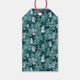 かわいいクリスマス雪だるま、クリスマスツリー、ギフト ギフトタグ