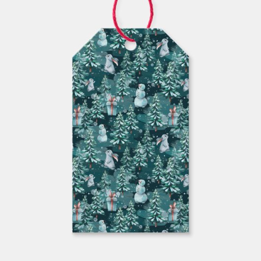 かわいいクリスマス雪だるま、クリスマスツリー、ギフト ギフトタグ (正面)