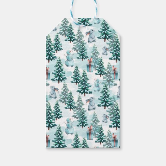 かわいいクリスマス雪だるま、クリスマスツリー、ギフト ギフトタグ (正面)