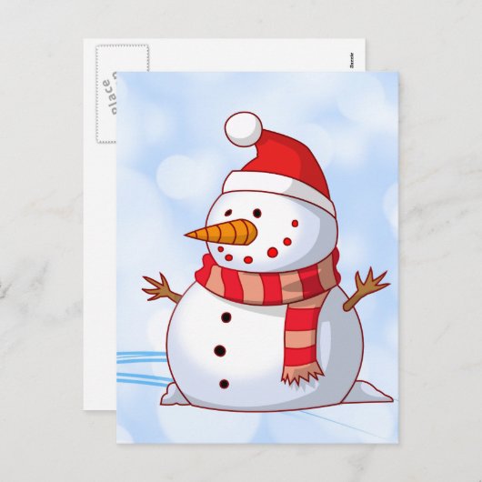 かわいいクリスマス雪だるま シーズンポストカード (正面/裏面)