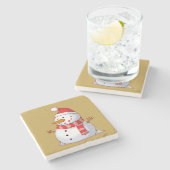 かわいいクリスマス雪だるま ストーンコースター (横)