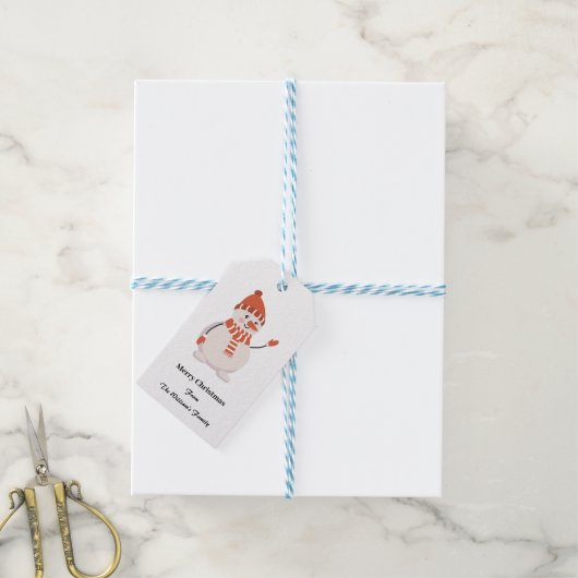 かわいいクリスマス雪だるま パーソナライズされた ギフトタグ (より糸付き)