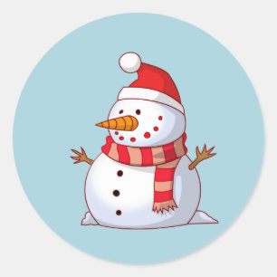 かわいいクリスマス雪だるま ラウンドシール