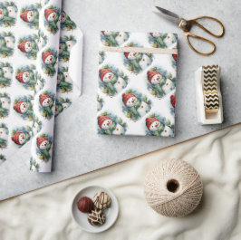 かわいいクリスマス雪だるま ラッピングペーパー