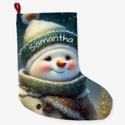 かわいいクリスマス雪だるま ラージクリスマスストッキング (正面)