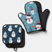 かわいいクリスマス雪だるま 鍋つかみ&鍋敷きセット (正面/裏面)
