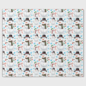 かわいいクリスマス雪の男性 ラッピングペーパー (フラット)