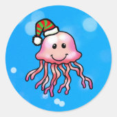 かわいいクリスマス風のクラゲのキャラクター ラウンドシール (正面)