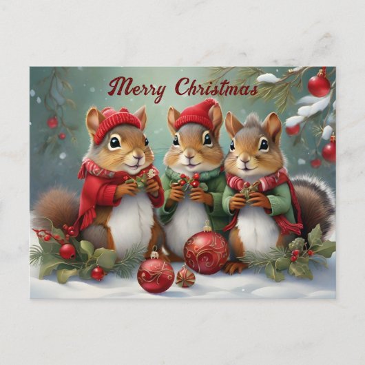 かわいいクリスマス魅力的リス ポストカード (正面)