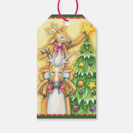 かわいいクリスマス魔法トナカイ ギフトタグ (正面)