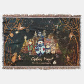 かわいいクリスマス魔法ブラックグリーン スローブランケット (正面)
