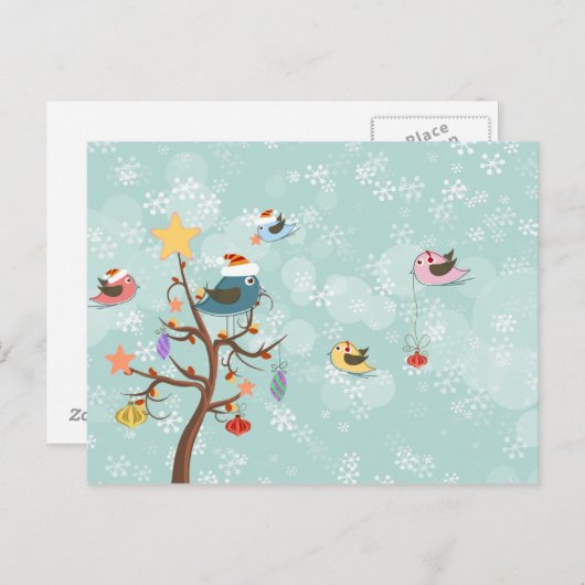 かわいいクリスマス鳥はがき シーズンポストカード (正面/裏面)