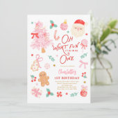 かわいいクリスマス1歳の誕生日 招待状 (スタンド正面)