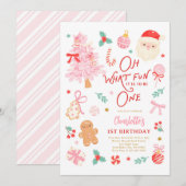 かわいいクリスマス1歳の誕生日 招待状 (正面/裏面)