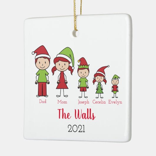かわいいクリスマス5人の家族パーソナライズされた セラミックオーナメント (左)