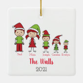かわいいクリスマス5人の家族パーソナライズされた セラミックオーナメント (裏面)