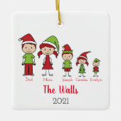 かわいいクリスマス5人の家族パーソナライズされた セラミックオーナメント (正面)