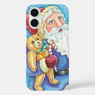 かわいいクリスマス、おもちゃを持ったスノーボール上のサンタクロース iPhone 16ケース