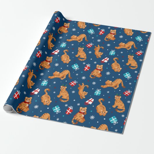 かわいいクリスマス/お正月トラの包装紙 ラッピングペーパー (アンロールド)
