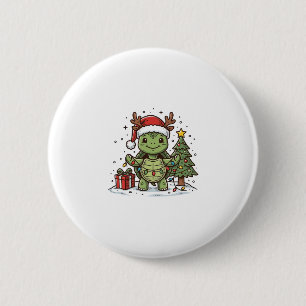 かわいいクリスマス カメ レトロ風 彫刻Tシャツ デザイン 缶バッジ