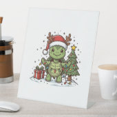 かわいいクリスマス カメ ヴィンテージ 彫刻 Tシャツ デザイン 台座サイン (インサイチュ)
