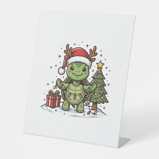 かわいいクリスマス カメ ヴィンテージ 彫刻 Tシャツ デザイン 台座サイン (正面)