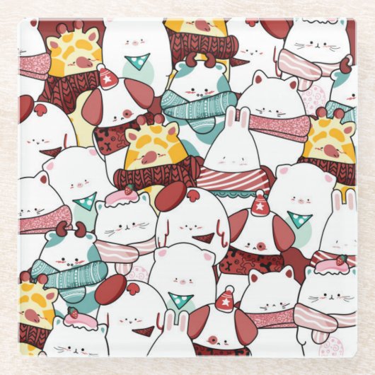 かわいいクリスマス ガラスコースター (正面)