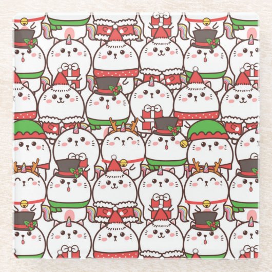 かわいいクリスマス ガラスコースター (正面)
