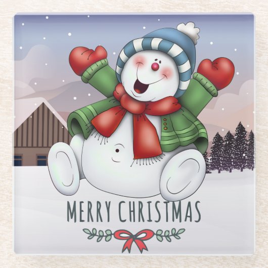 かわいいクリスマス ガラスコースター (正面)