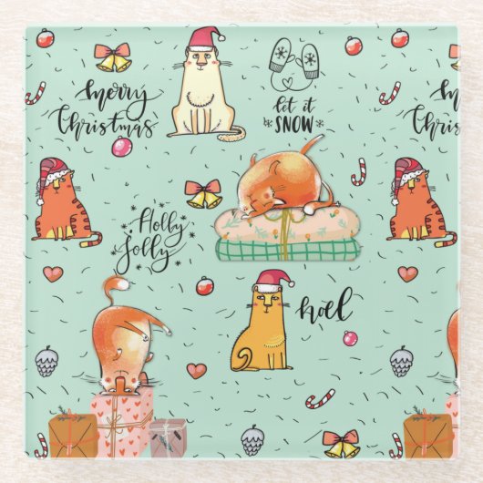 かわいいクリスマス ガラスコースター (正面)