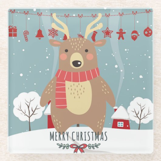 かわいいクリスマス ガラスコースター (正面)