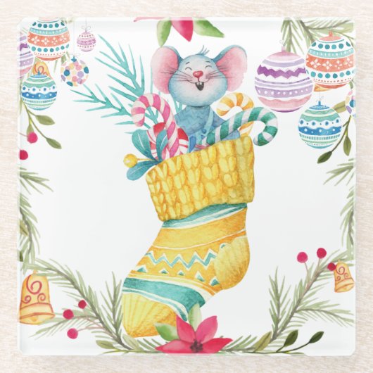 かわいいクリスマス ガラスコースター (正面)