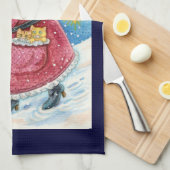 かわいいクリスマス サンタクロースと子猫と猫たち！ キッチンタオル (四つ折り)