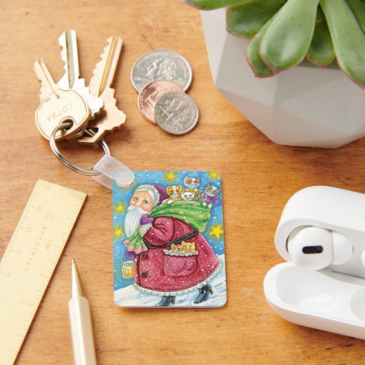 かわいいクリスマス サンタクロースと子猫と猫たち！ キーホルダー (デスク)