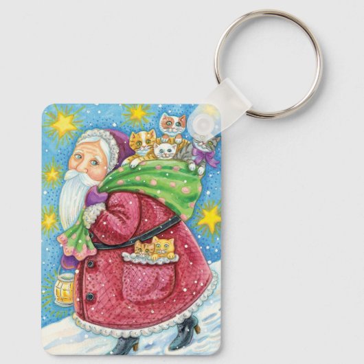 かわいいクリスマス サンタクロースと子猫と猫たち！ キーホルダー (裏面)
