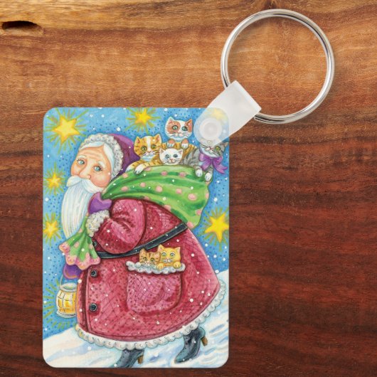 かわいいクリスマス サンタクロースと子猫と猫たち！ キーホルダー (裏面)