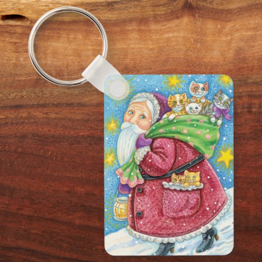 かわいいクリスマス サンタクロースと子猫と猫たち！ キーホルダー (正面)