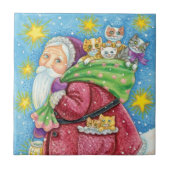 かわいいクリスマス サンタクロースと子猫と猫たち! タイル (正面)