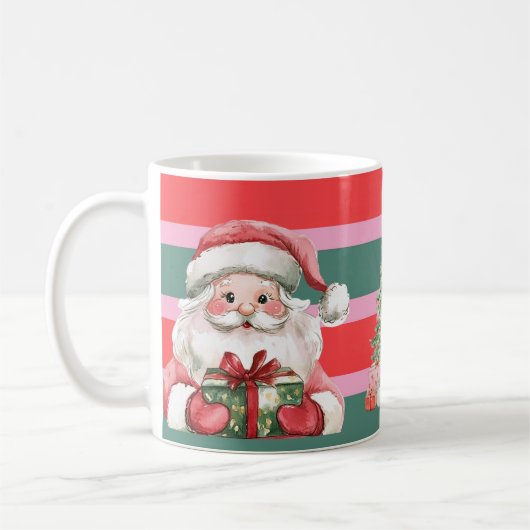 かわいいクリスマス サンタ雪だるまツリー コーヒーマグカップ (左)