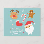 かわいいクリスマス – サンタ、トナカイ、ジンジャーブレッドマン シーズンポストカード (正面)