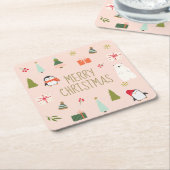 かわいいクリスマス スクエアペーパーコースター (アングル)