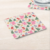 かわいいクリスマス スクエアペーパーコースター (アングル)