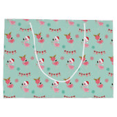 かわいいクリスマス フラミンゴ オーナメント ラージペーパーバッグ (裏面)