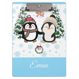 かわいいクリスマス ペンギンのオーダーメイドクリップボード クリップボード