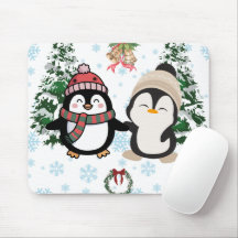 かわいいクリスマス ペンギン カップル マウスパッド