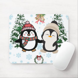 かわいいクリスマス ペンギン カップル マウスパッド