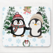 かわいいクリスマス ペンギン カップル マウスパッド (正面)