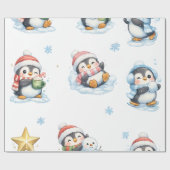 かわいいクリスマス ペンギン デザイン ラッピングペーパー (フラット)