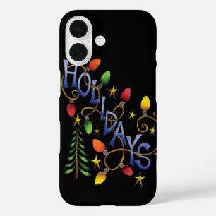 かわいいクリスマス、ホリデーテキストのライトと星 iPhone 16ケース